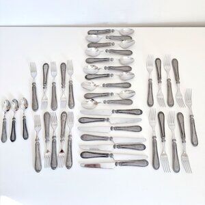 BUGATTI FOR VIETRI ITALIAN PEWTER FLATWARE SET OF 39 PIECES 18/10